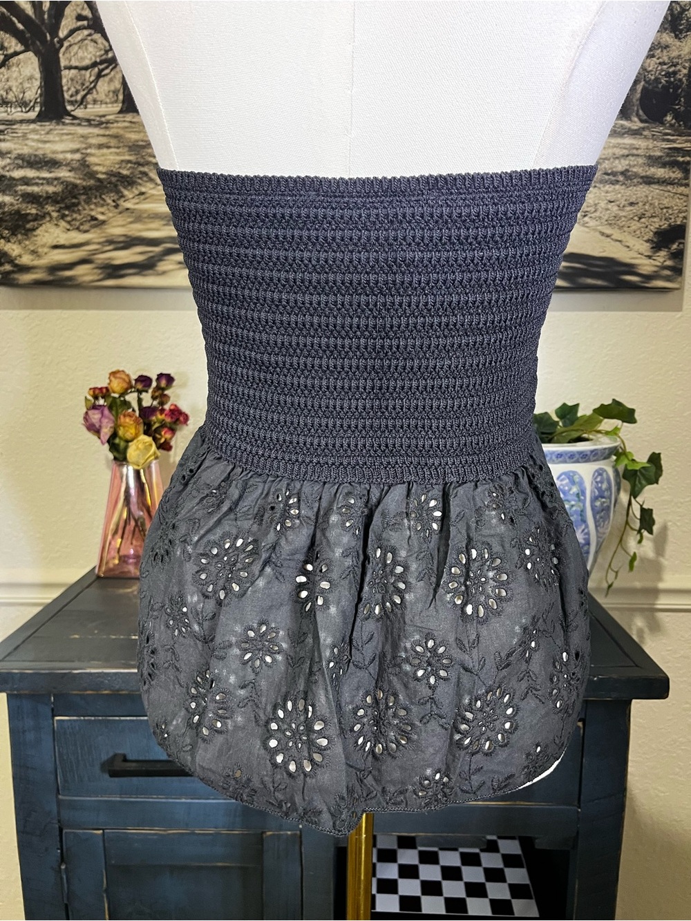 NWT ZARA COMBINATION Cotton KNIT Eyelet STRAPLESS TOP - Picture 11 of 14